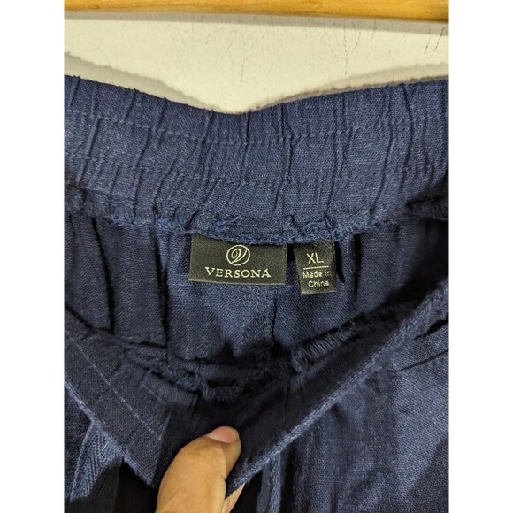 Versona EUC Navy Wide Leg Linen Blend Pull On Pants Women Size XL - Picture 4 of 6